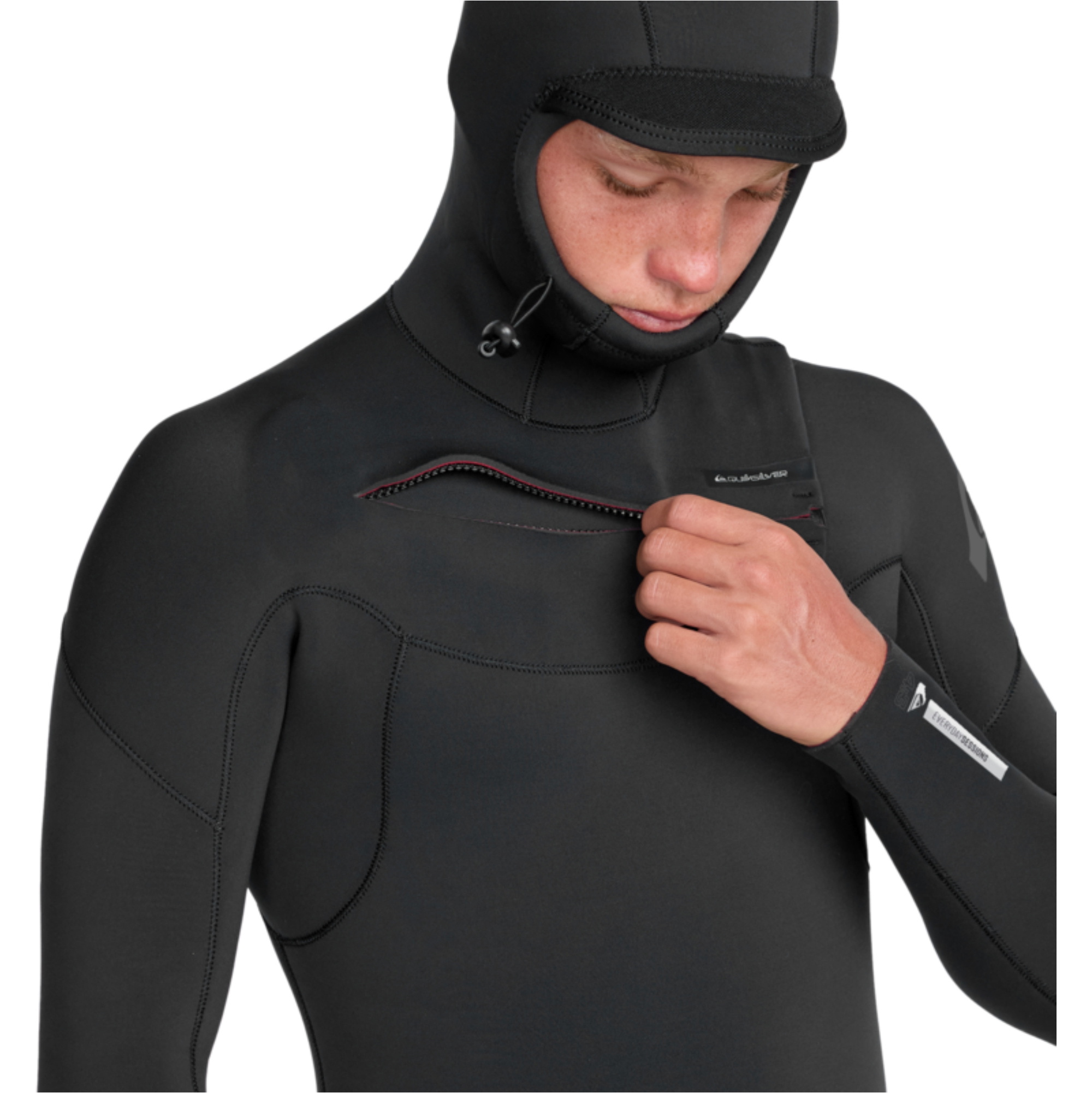 2025 Quiksilver Mens Everyday Sessions 5/4/3mm Chest Zip Hooded Wetsuit 25AW203504 -.. Black